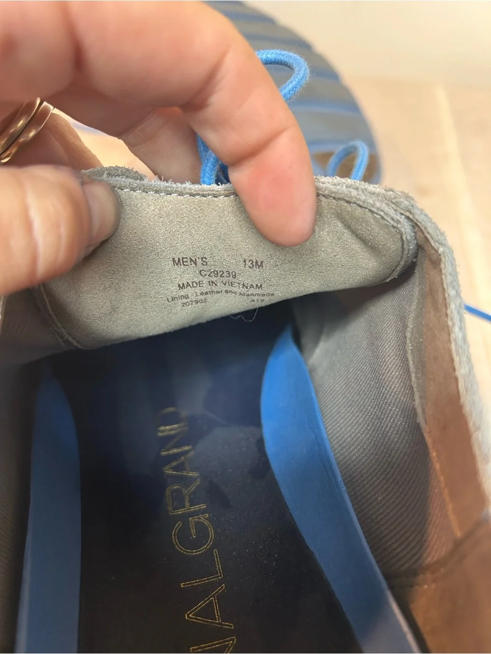 Cole Haan Grand OS Men's Gray Suede Derby Shoes with Blue Accents